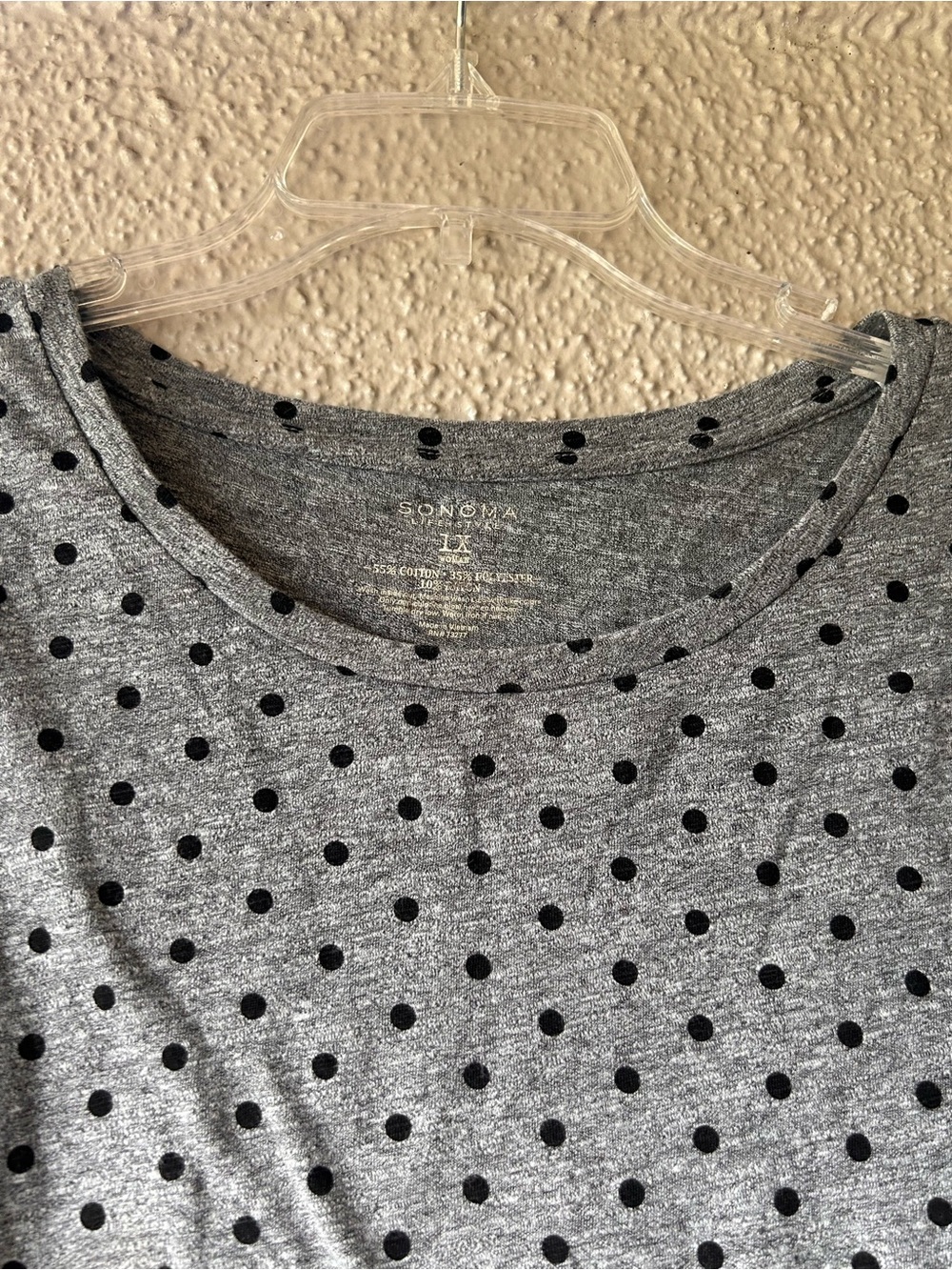 Sonoma Women's Gray Polka Dot Relaxed Tee 3/4 sleeves 1X like new - Picture 4 of 6